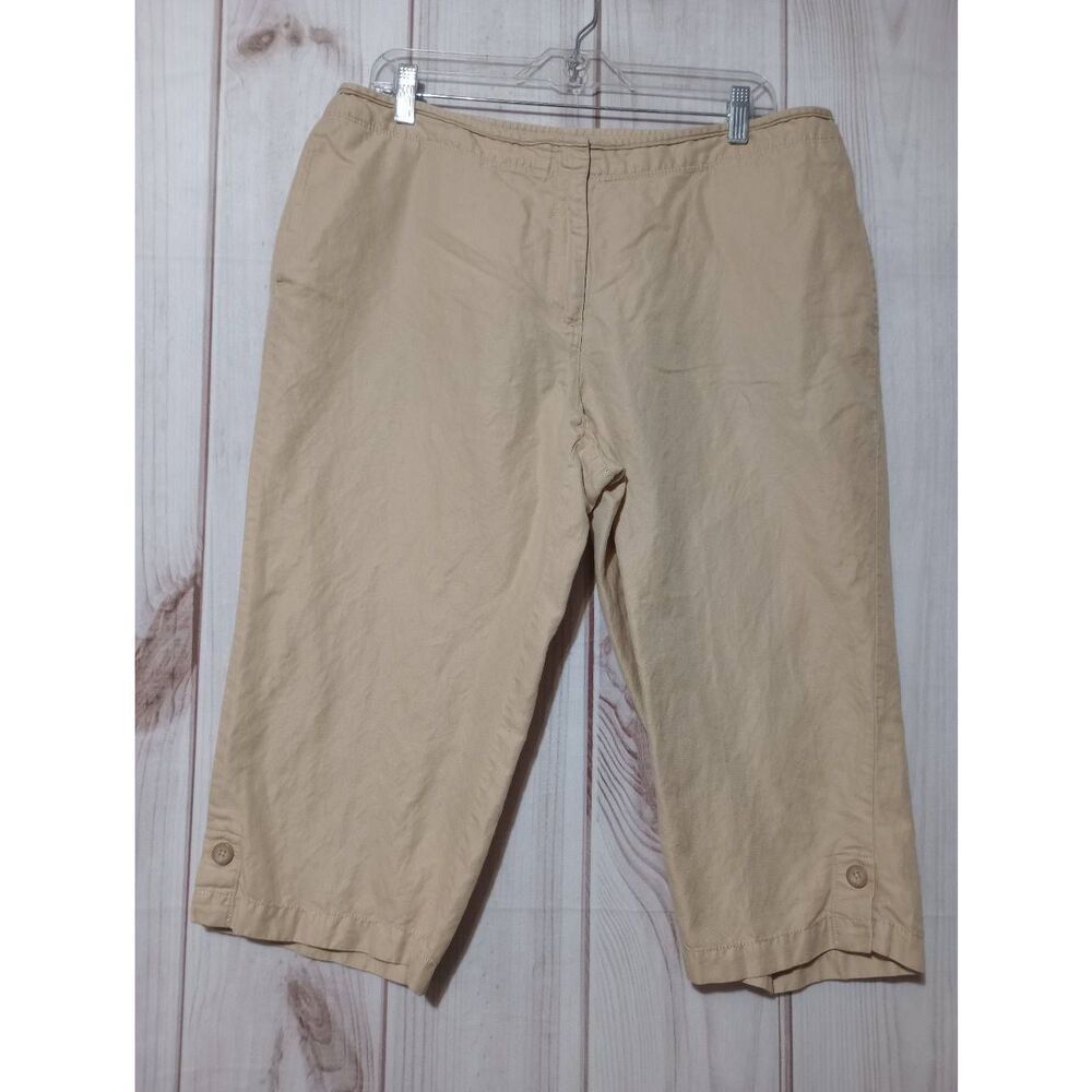 J. Jill Tan Linen Cotton Blend Capri Pants Petite 16P Genuine Fit Below Waist‎